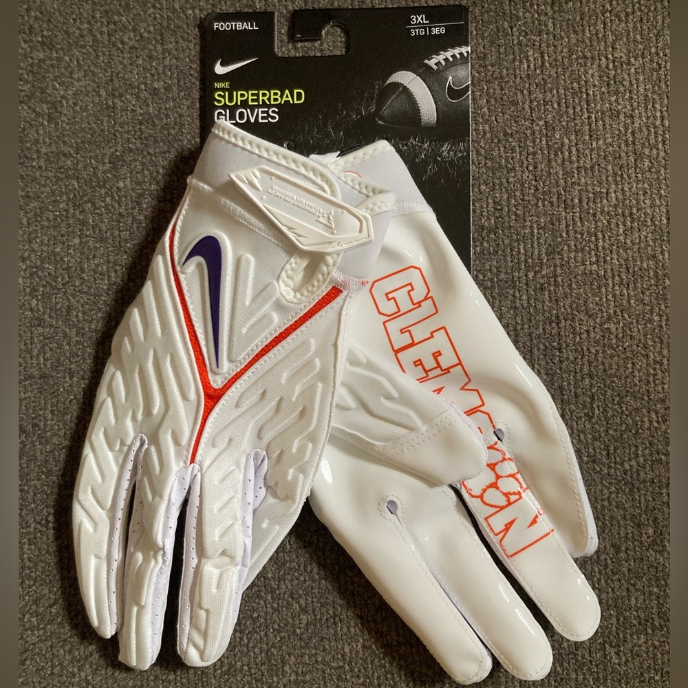 Nike Clemson Tigers Team Issued Superbad 6.0 Football Gloves FN5731-114 Size 3XL